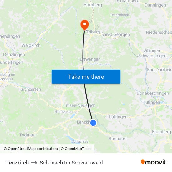 Lenzkirch to Schonach Im Schwarzwald map