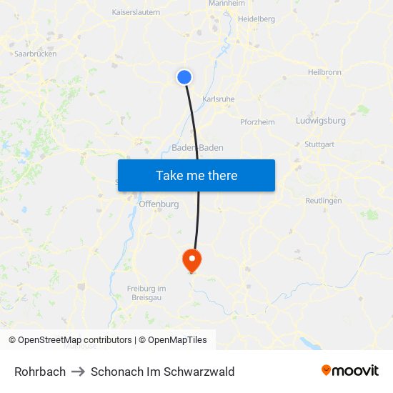 Rohrbach to Schonach Im Schwarzwald map