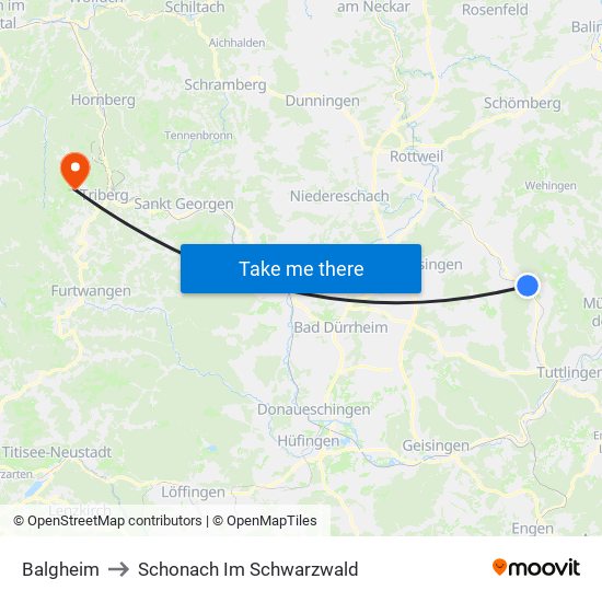 Balgheim to Schonach Im Schwarzwald map