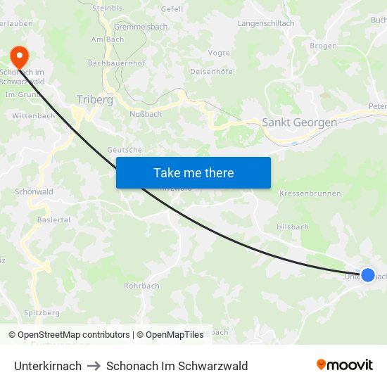 Unterkirnach to Schonach Im Schwarzwald map
