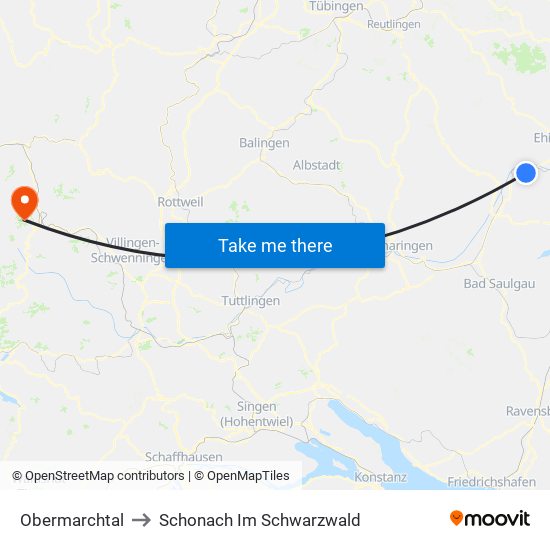 Obermarchtal to Schonach Im Schwarzwald map