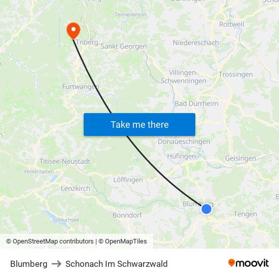 Blumberg to Schonach Im Schwarzwald map