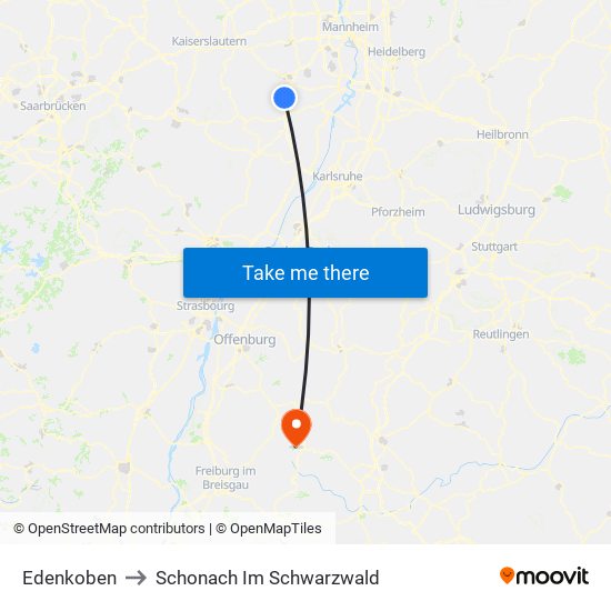 Edenkoben to Schonach Im Schwarzwald map