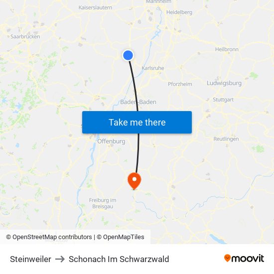 Steinweiler to Schonach Im Schwarzwald map