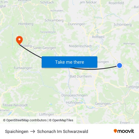 Spaichingen to Schonach Im Schwarzwald map