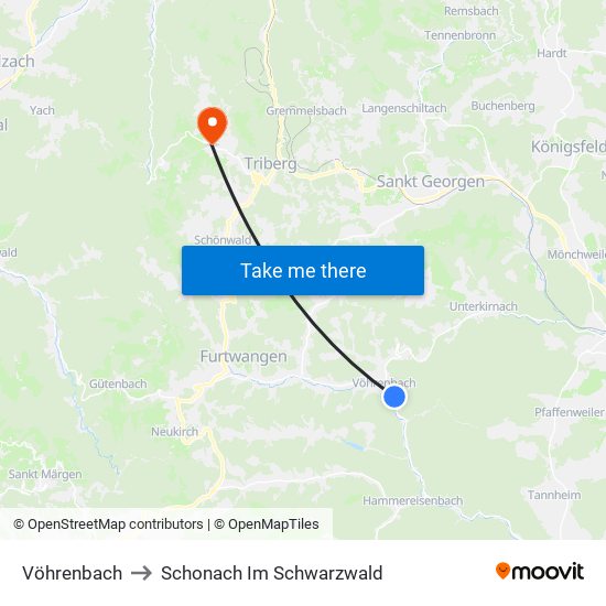 Vöhrenbach to Schonach Im Schwarzwald map