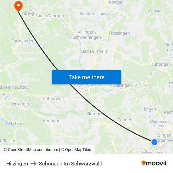 Hilzingen to Schonach Im Schwarzwald map