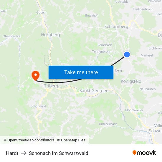 Hardt to Schonach Im Schwarzwald map