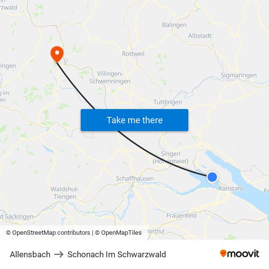 Allensbach to Schonach Im Schwarzwald map