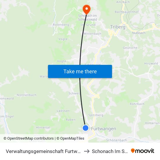 Verwaltungsgemeinschaft Furtwangen Im Schwarzwald to Schonach Im Schwarzwald map