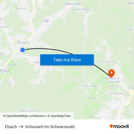 Elzach to Schonach Im Schwarzwald map