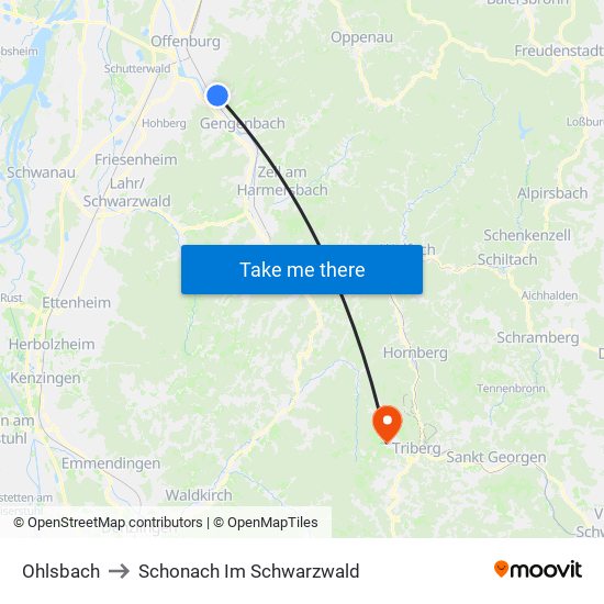 Ohlsbach to Schonach Im Schwarzwald map