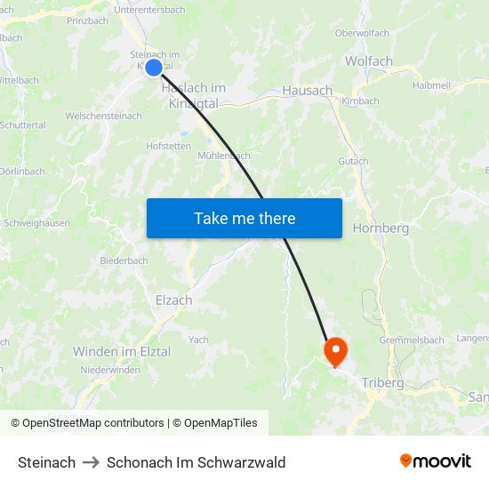 Steinach to Schonach Im Schwarzwald map