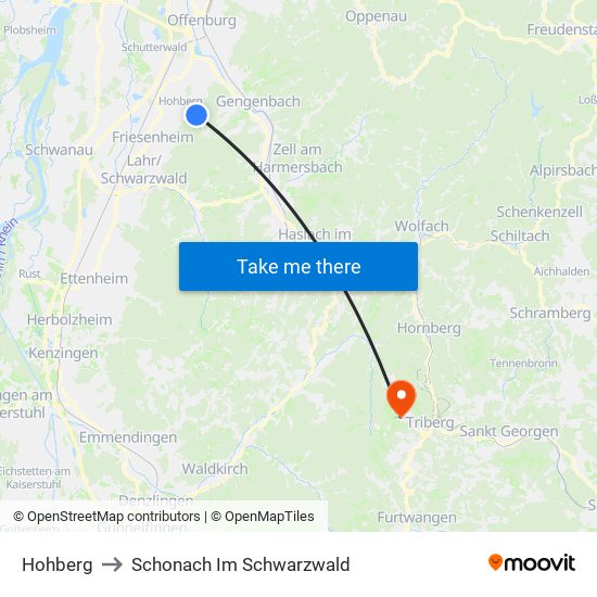 Hohberg to Schonach Im Schwarzwald map