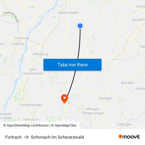 Forbach to Schonach Im Schwarzwald map