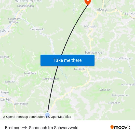 Breitnau to Schonach Im Schwarzwald map