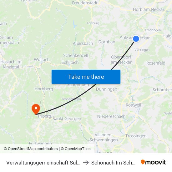 Verwaltungsgemeinschaft Sulz am Neckar to Schonach Im Schwarzwald map