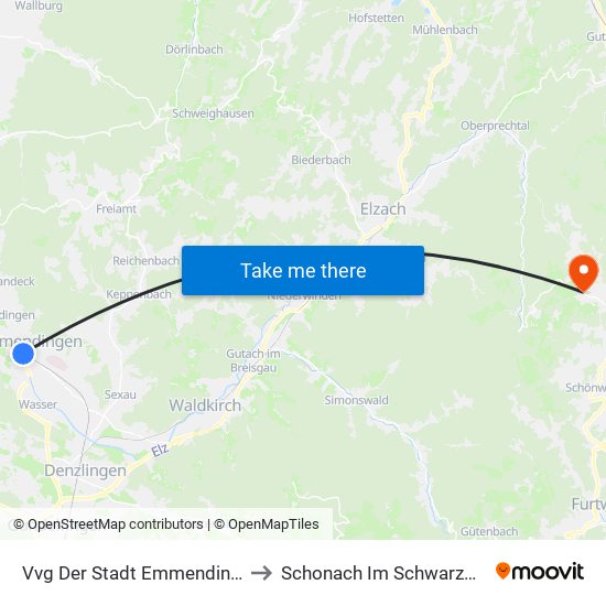 Vvg Der Stadt Emmendingen to Schonach Im Schwarzwald map