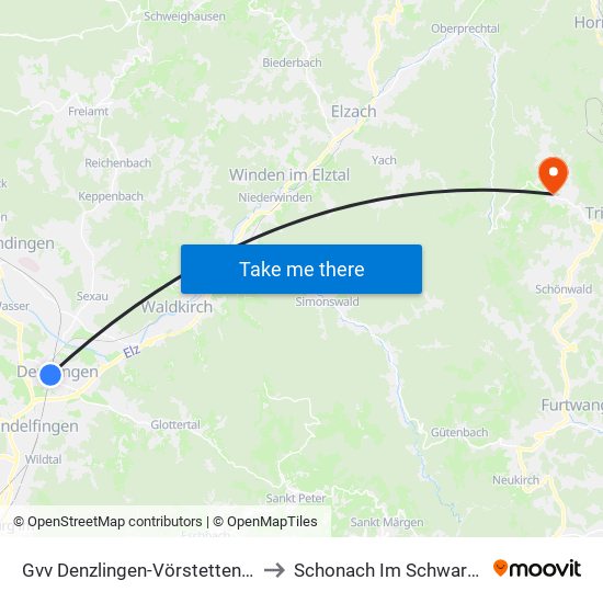 Gvv Denzlingen-Vörstetten-Reute to Schonach Im Schwarzwald map