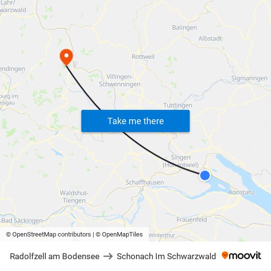 Radolfzell am Bodensee to Schonach Im Schwarzwald map