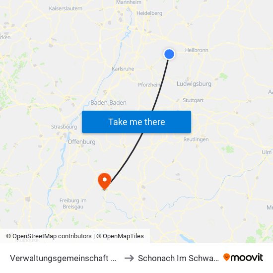 Verwaltungsgemeinschaft Eppingen to Schonach Im Schwarzwald map