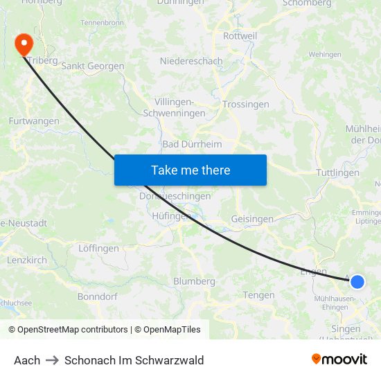 Aach to Schonach Im Schwarzwald map