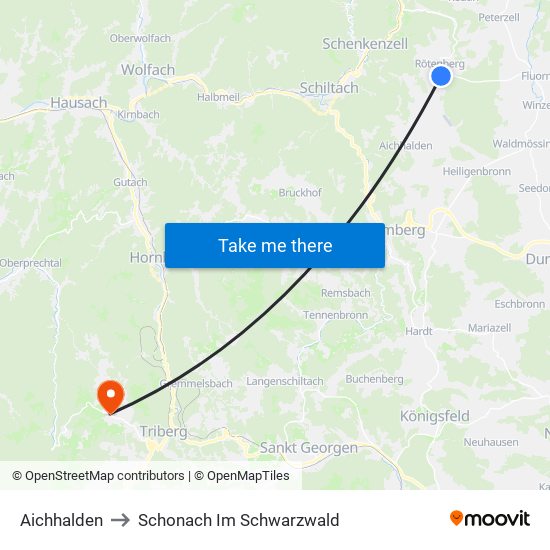 Aichhalden to Schonach Im Schwarzwald map