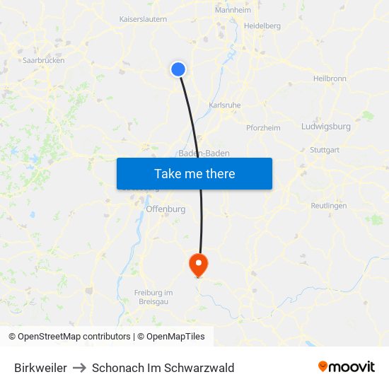 Birkweiler to Schonach Im Schwarzwald map
