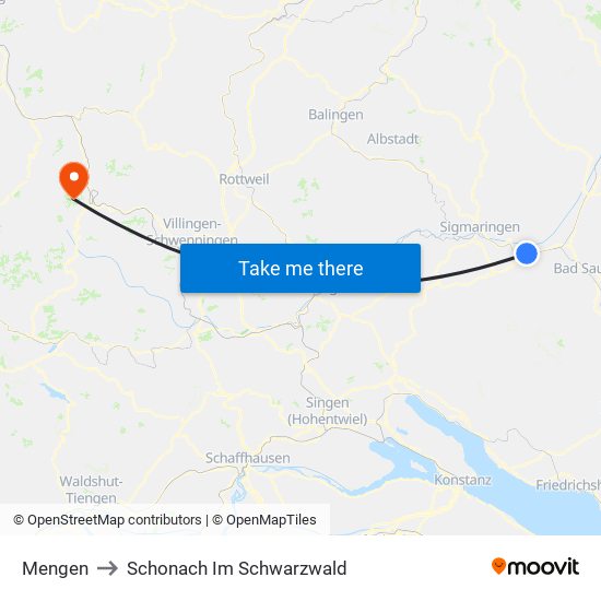 Mengen to Schonach Im Schwarzwald map