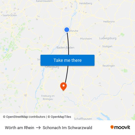 Wörth am Rhein to Schonach Im Schwarzwald map