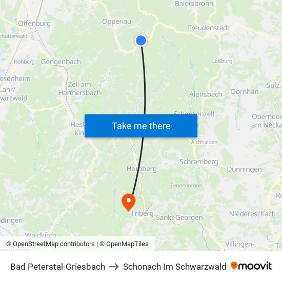 Bad Peterstal-Griesbach to Schonach Im Schwarzwald map