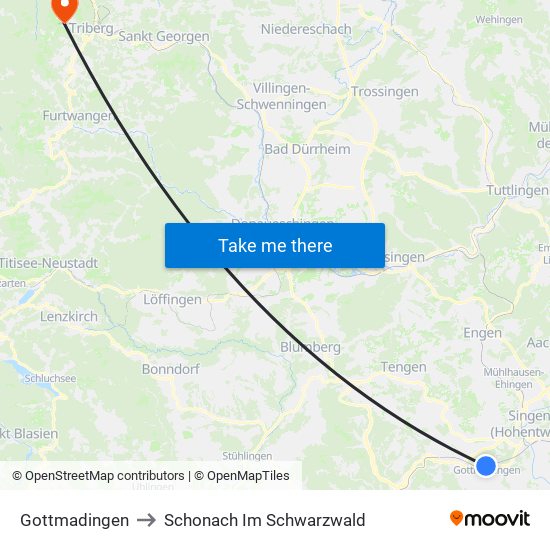 Gottmadingen to Schonach Im Schwarzwald map