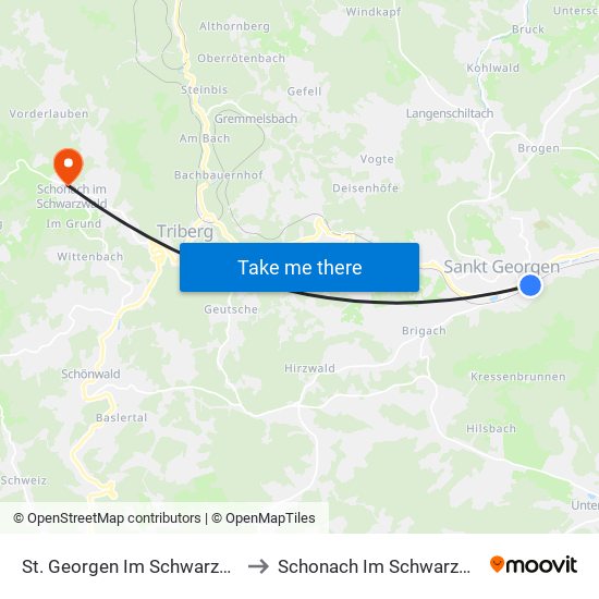St. Georgen Im Schwarzwald to Schonach Im Schwarzwald map