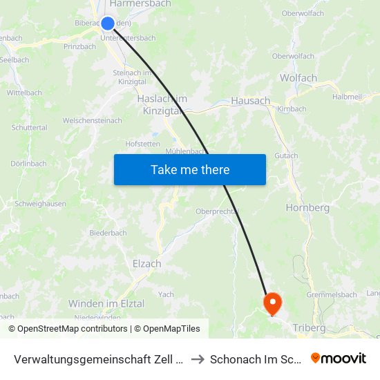 Verwaltungsgemeinschaft Zell am Harmersbach to Schonach Im Schwarzwald map