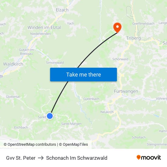 Gvv St. Peter to Schonach Im Schwarzwald map