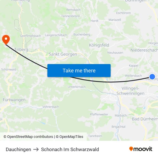 Dauchingen to Schonach Im Schwarzwald map