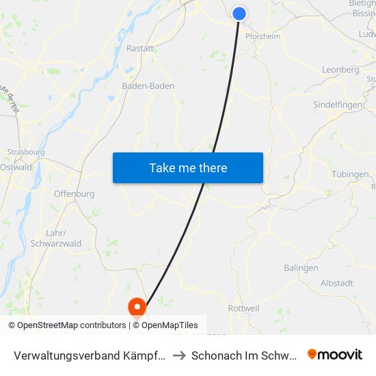 Verwaltungsverband Kämpfelbachtal to Schonach Im Schwarzwald map