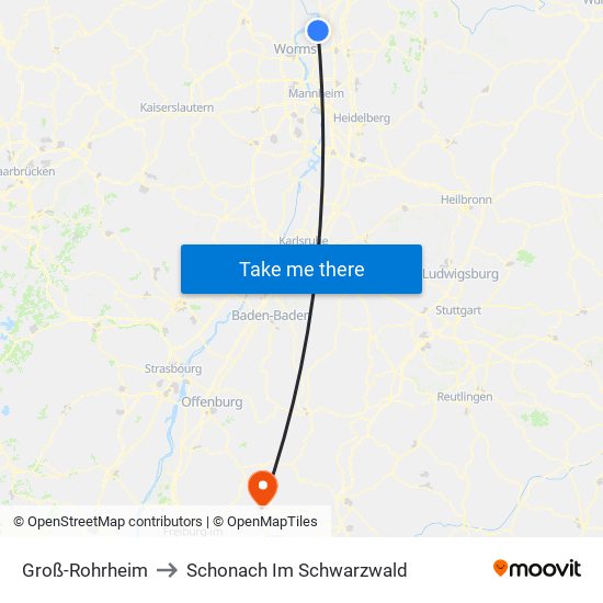 Groß-Rohrheim to Schonach Im Schwarzwald map