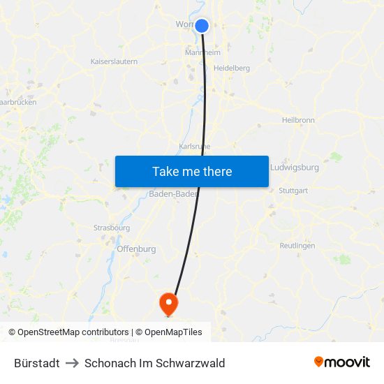 Bürstadt to Schonach Im Schwarzwald map