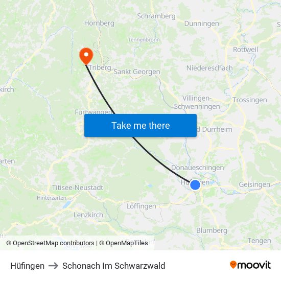 Hüfingen to Schonach Im Schwarzwald map