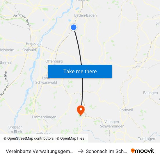 Vereinbarte Verwaltungsgemeinschaft Bühl to Schonach Im Schwarzwald map