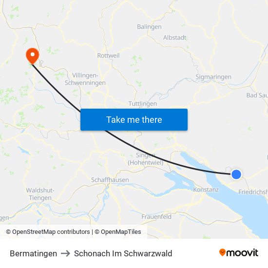 Bermatingen to Schonach Im Schwarzwald map