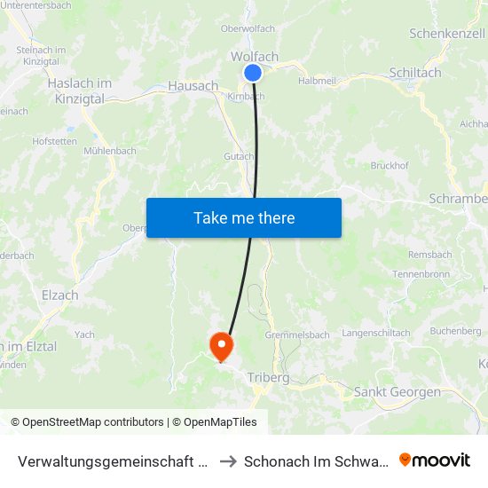 Verwaltungsgemeinschaft Wolfach to Schonach Im Schwarzwald map