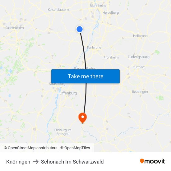 Knöringen to Schonach Im Schwarzwald map