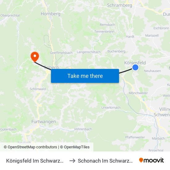 Königsfeld Im Schwarzwald to Schonach Im Schwarzwald map