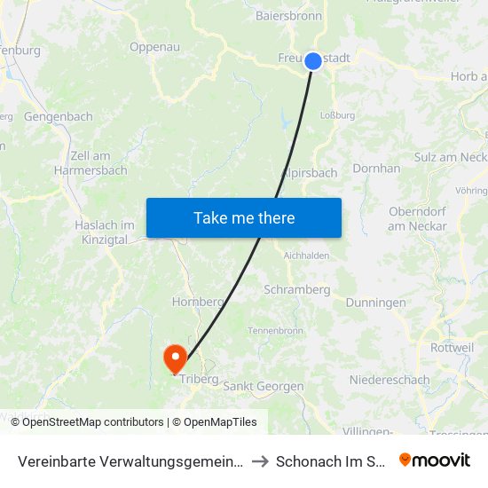 Vereinbarte Verwaltungsgemeinschaft Freudenstadt to Schonach Im Schwarzwald map