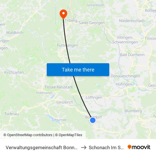 Verwaltungsgemeinschaft Bonndorf Im Schwarzwald to Schonach Im Schwarzwald map