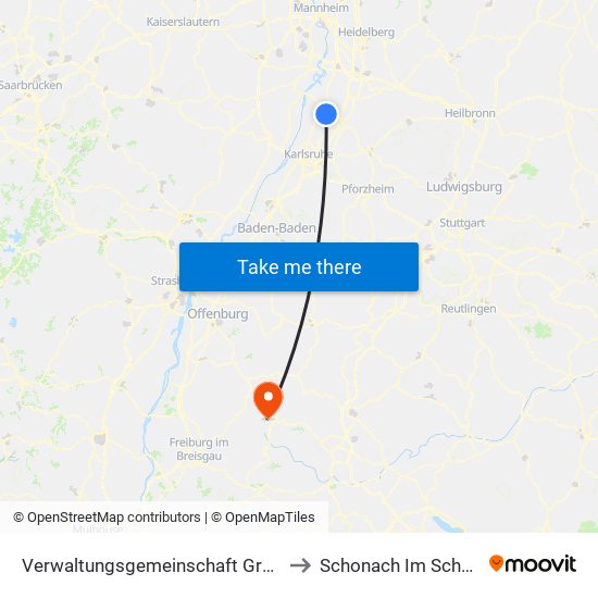 Verwaltungsgemeinschaft Graben-Neudorf to Schonach Im Schwarzwald map