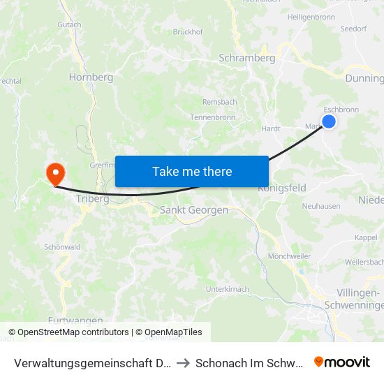 Verwaltungsgemeinschaft Dunningen to Schonach Im Schwarzwald map