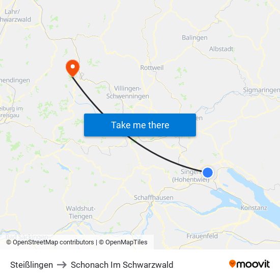 Steißlingen to Schonach Im Schwarzwald map